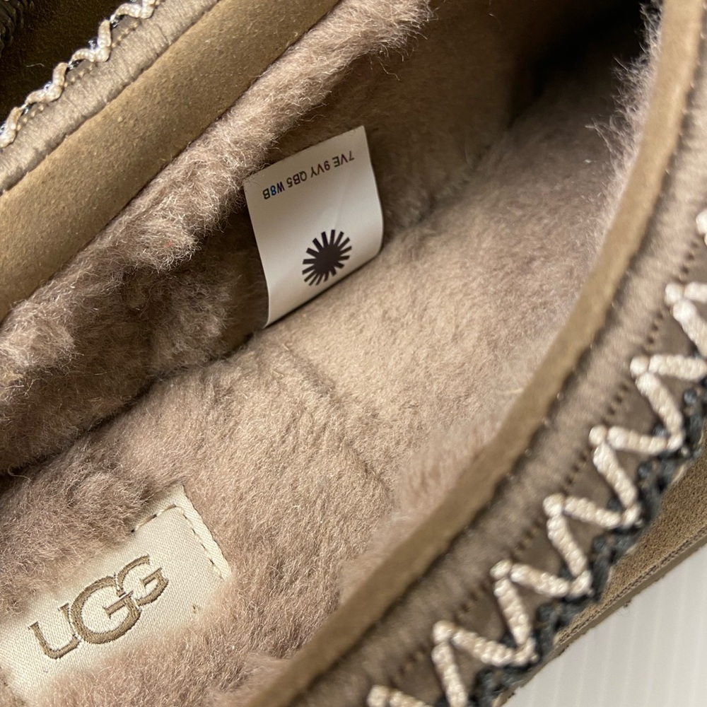 UGG Tazz Platform Slippers Womens 9 Driftwood Taupe Suede Plush Lined Shoes - Picture 10 of 14
